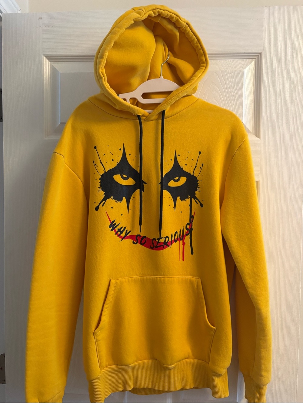 Vintage style Made in Italy “Why so serious?” Joker Hoodie-Mustard Yellow size L